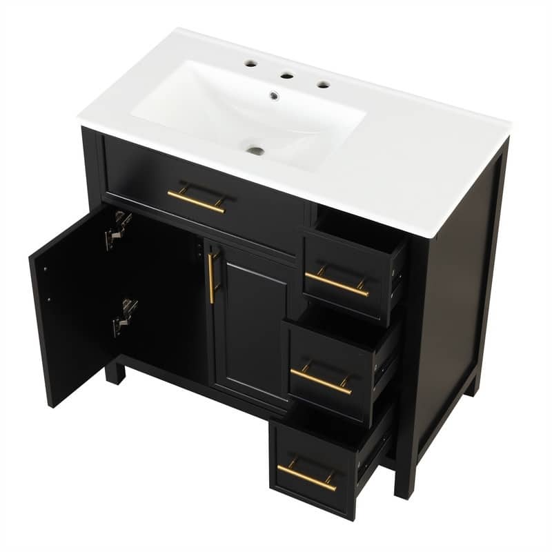36" Modern Bathroom Vanity Set with Ceramic Sink, Storage Cabinet & Drawers