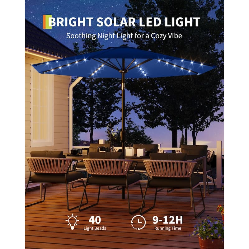 Coromose 10 Ft Patio Umbrella with Solar Lights, with 40 LED Lights