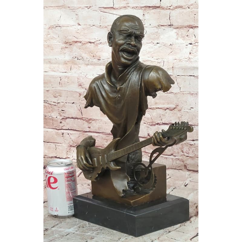 Black Guitarist Musician Bronze Bust Statue Sculpture Figure Original Art 17 Inches X 12 Inches