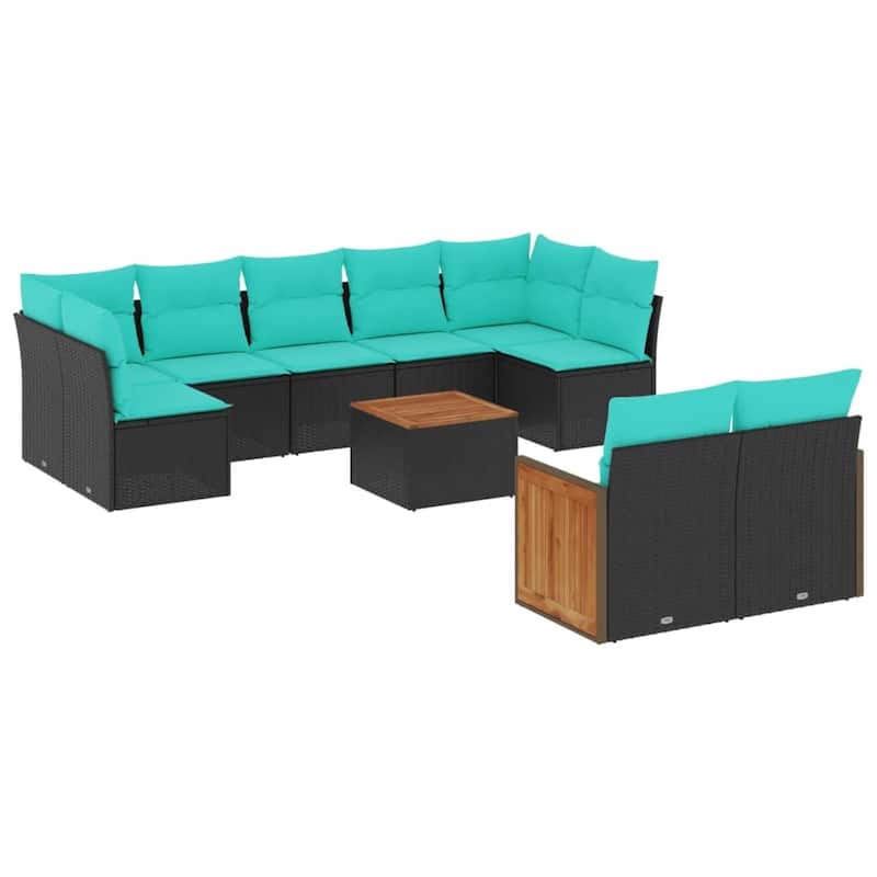 vidaXL 9 Piece Patio Sofa Set with Cushions Black Poly Rattan