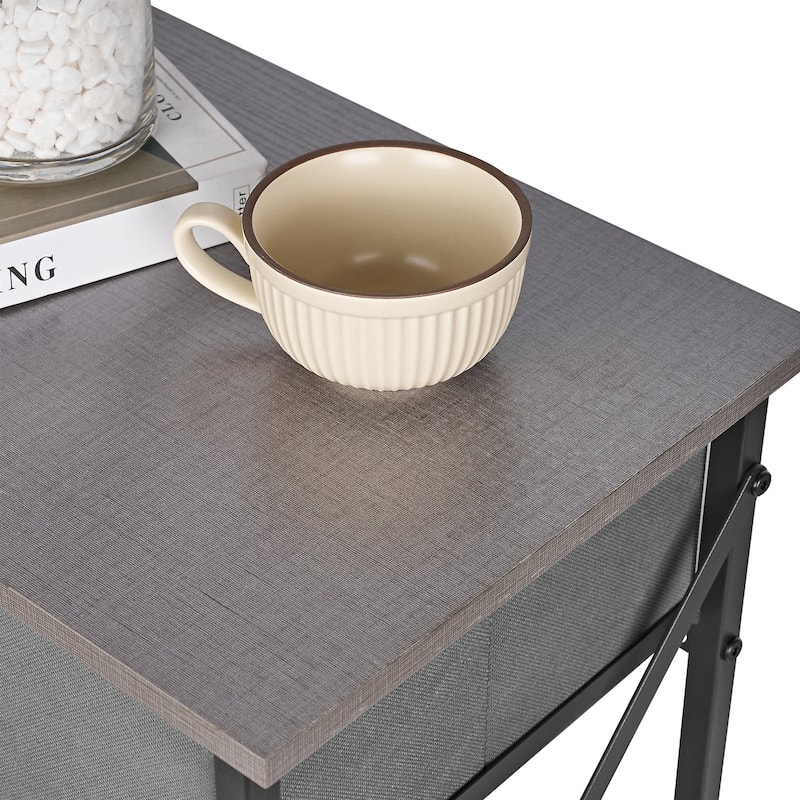Javlergo 2 Pack X Frame Nightstand with Removable Fabric Drawer Easy to Clean Multifunctional End Table with Open Shelf