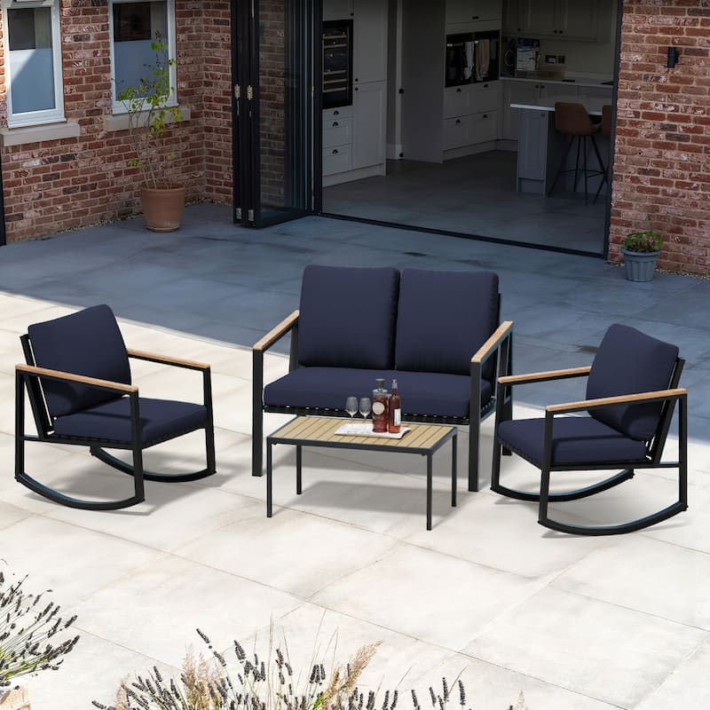 4-Piece Patio Conversation Set with Cushions Rocking Chairs