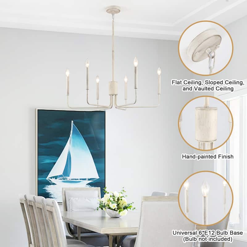 Modern 6-Light Simple Candle Chandelier for Kitchen Island, Living Room, Bedroom, Foyer
