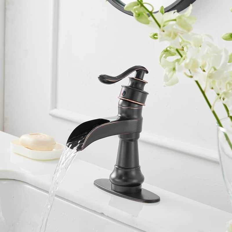 Single Hole Bathroom Sink Faucet with Deck Plate in Oil Rubbed Bronze - 5.51*8.46
