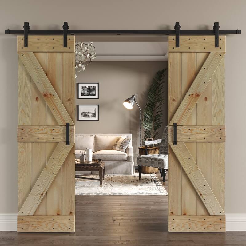 Coast Sequoia 48in/60in/72in/76in/84in x 84in K Series Pine Wood Double Sliding Barn Door With Hardware Kit