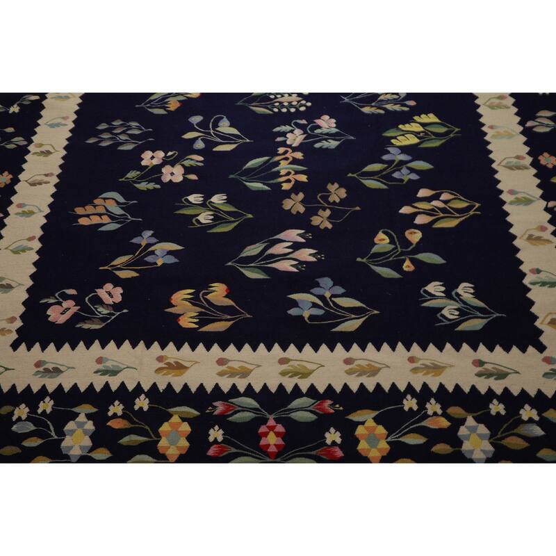 8'5''x10'5'' Hand Woven Wool Navy Kilim Traditional Flatwoven Rug - 8' 5'' x 10' 5''