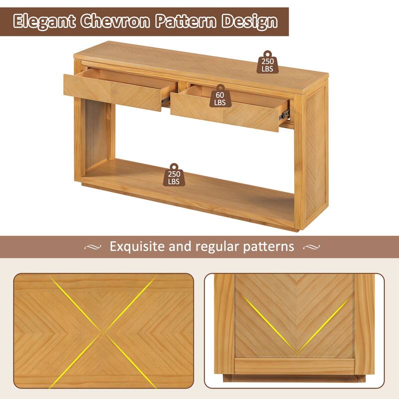 Anmytek 55 Inch Farmhouse Rustic Wooden Console Table with Storage Drawers and Open Shelf Entryway Sofa Table