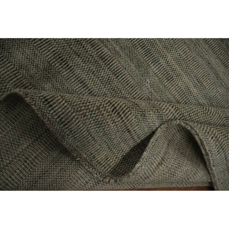 Hand Knotted Oriental 100% Wool Carpet Modern All-Over Greys & Charcoal Gabbeh Area Rug - 14' 2'' X 11' 4''