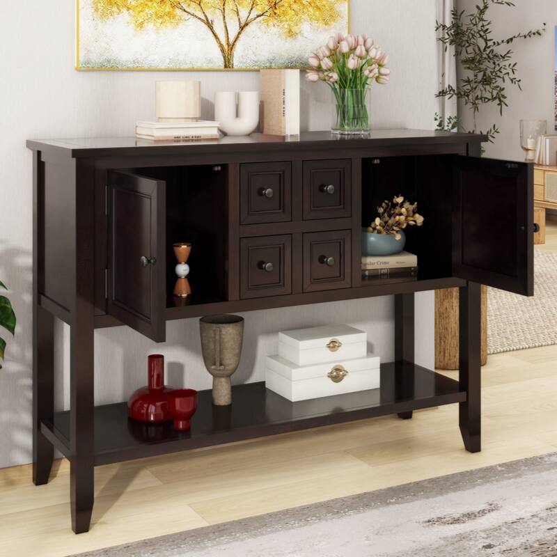 Cambridge Series Ample Storage Vintage Console Table with Four Small Drawers and Bottom Shelf