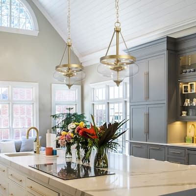 Modern Glam Chandelier 3-Light Clear Glass Lantern Farmhouse Pendant Lights for Kitchen Island - D12.5" x H20.5"