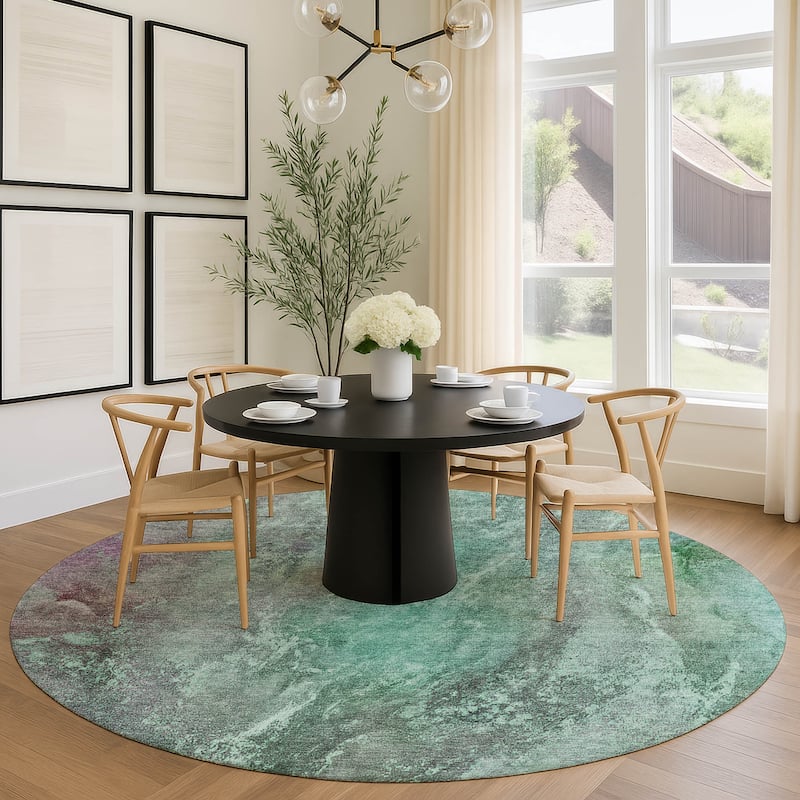 Machine Washable Indoor/ Outdoor Abstract Watercolor Chantille Rug