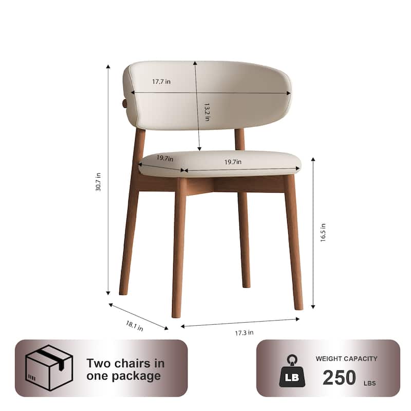 Modern Dining Chairs Set of 2, Faux Leather Kitchen Side Chairs with Wooden Legs, Upholstered Accent Chairs for Dining Room