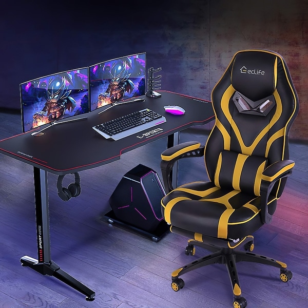 Massaging gaming chair with hot sale footrest