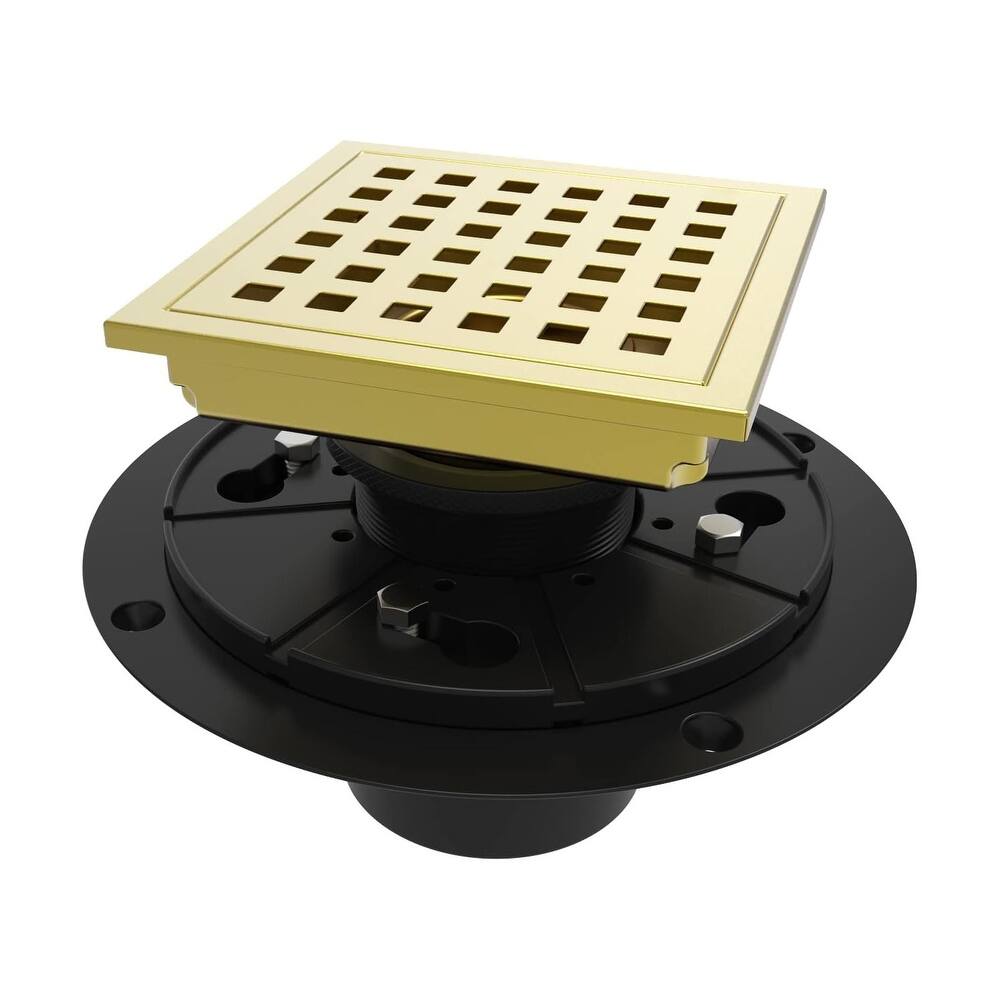 4-Inch Square Shower Floor Drain, Quadrato Pattern Grate - 4 inch