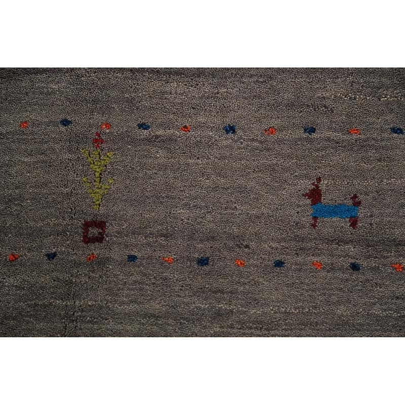 Tribal Gabbeh Oriental Area Rug Hand-Knotted Grey Wool Carpet - 5'9" x 7'11"