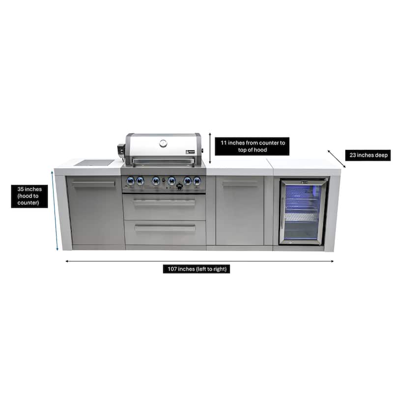 Mont Alpi MAi400-DFC-EXC Deluxe Stainless Steel Outdoor Kitchen Island BBQ Grill + Beverage Center + 25" Extra Storage Cabinet.