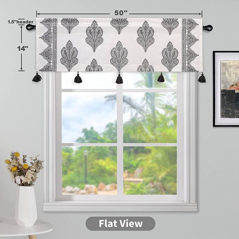 DriftAway Sadie Paisley Medallion Pattern Boho Velvet Window Curtain Valance with Handmade Tassels