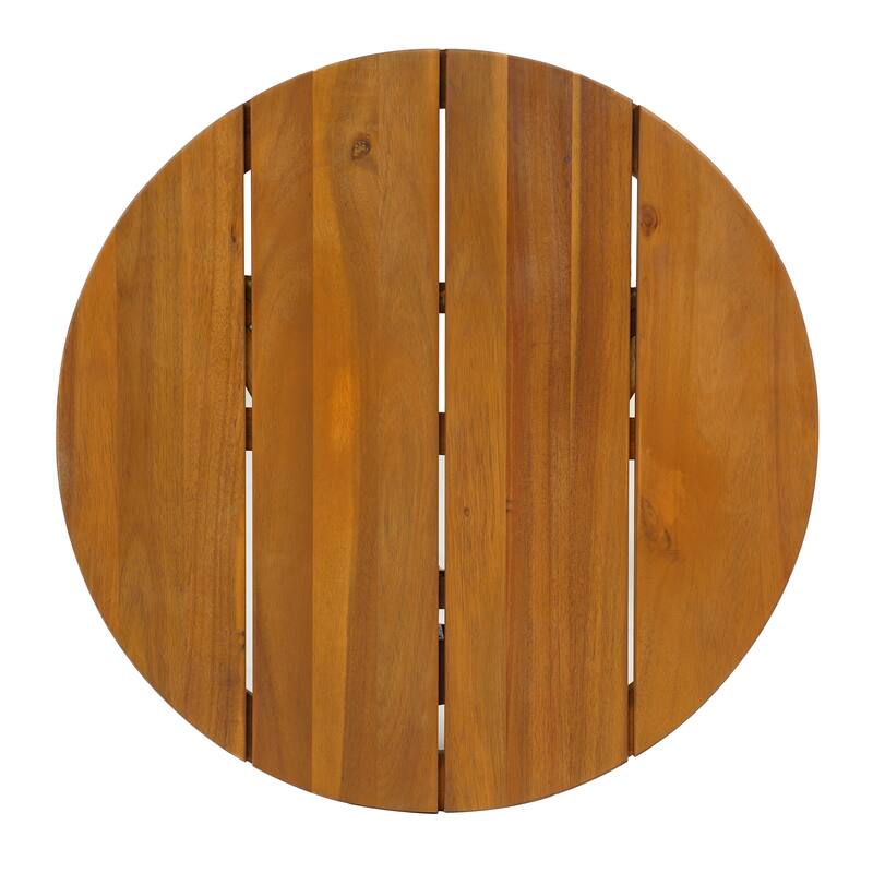 Roomfitters Acacia Wood Outdoor Side Table with Round Slatted Surface, Modern Patio Accent for Any Seating Area, Teak