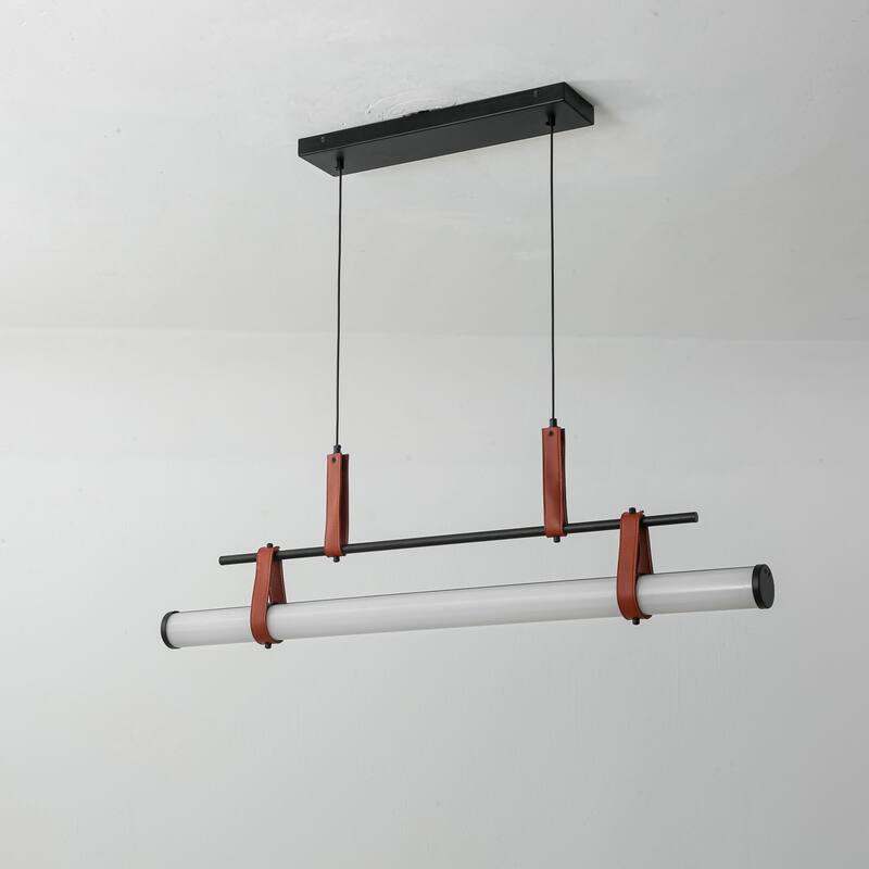 41.7" W Modern Cylinder Linear Acrylic Island LED Pendant Light with Leather Accents for Dining Room