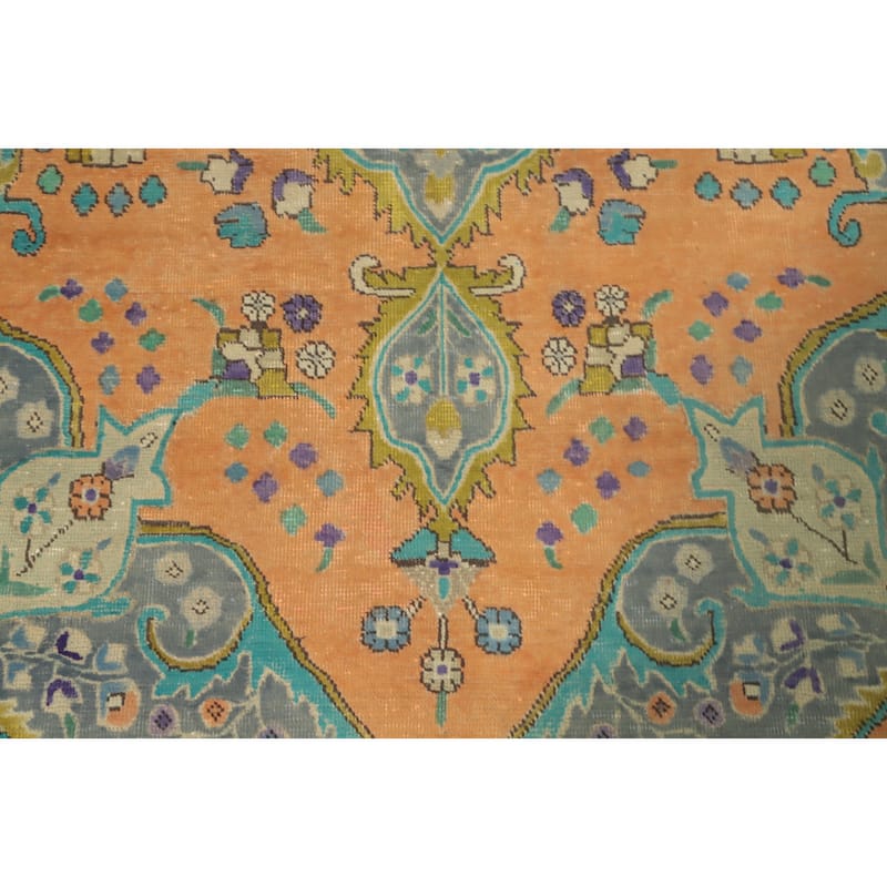 Hand Knotted Oriental 100% Wool Carpet Traditional Floral Oranges & Rust Tabriz Area Rug - 9' 1'' X 6' 4''