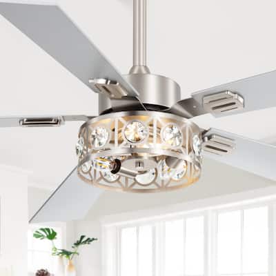 48" Wood 5-Blade Crystal Fandelier Ceiling Fan with Remote and Light