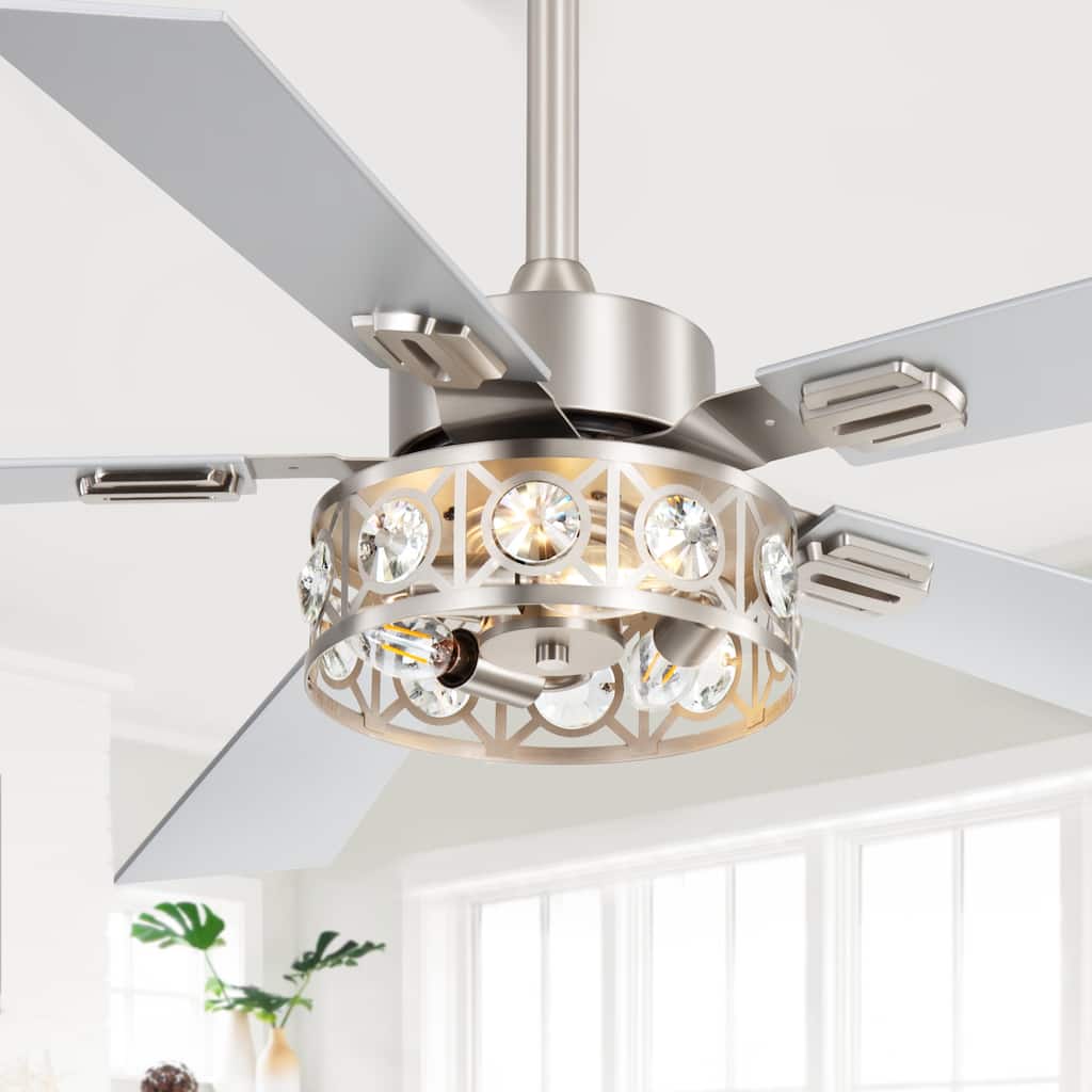 48" Wood 5-Blade Crystal Fandelier Ceiling Fan with Remote and Light