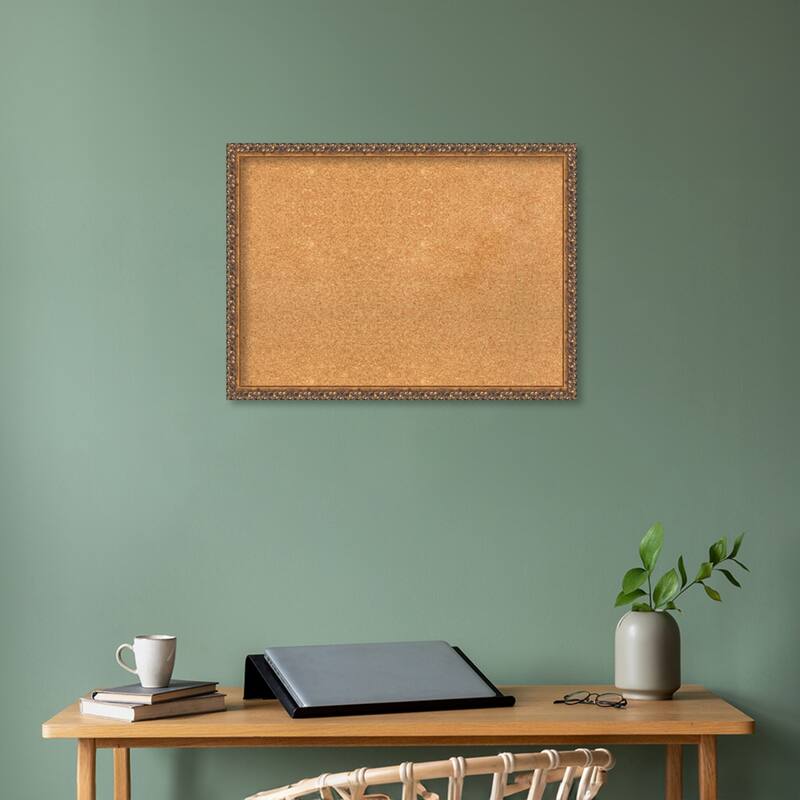 Antique Bronze Wood Framed Natural Corkboard Bulletin Board