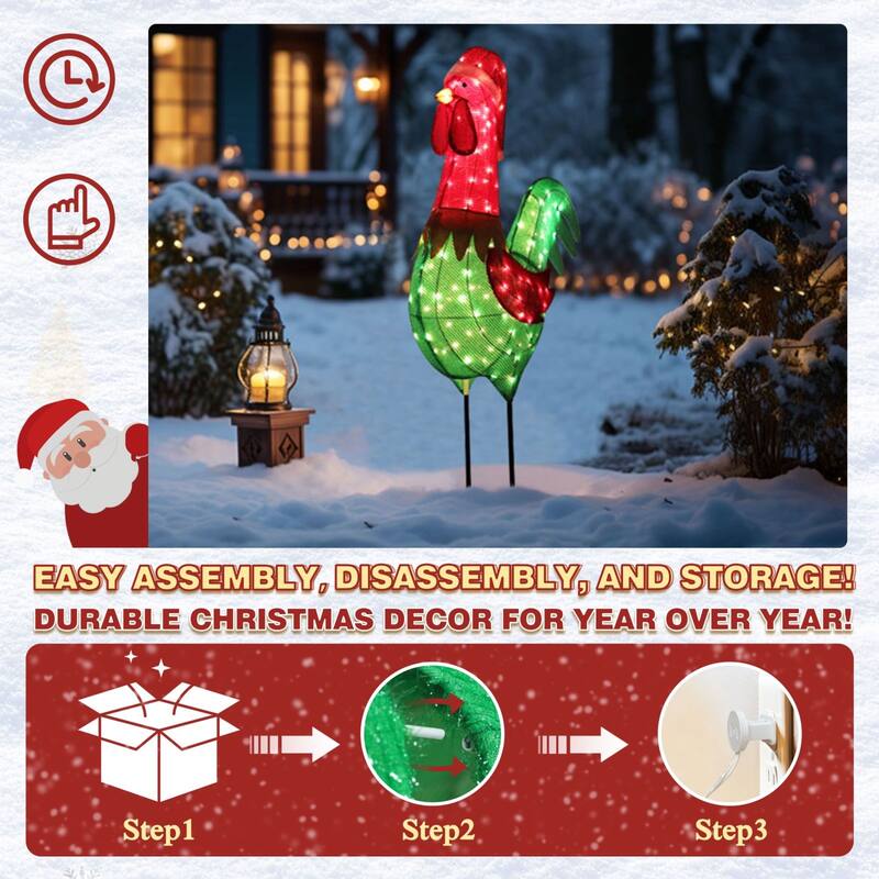 VEIKOUS 6 ft. H 3D Warm White Light Rooster Christmas Holiday Yard Decoration