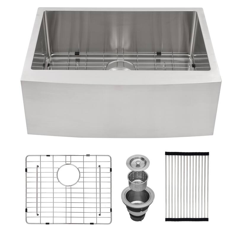 24 Inch Stainless Steel Apron Front Farmhouse 16 Gauge Single Bowl Kitchen Sink - 24 x 21