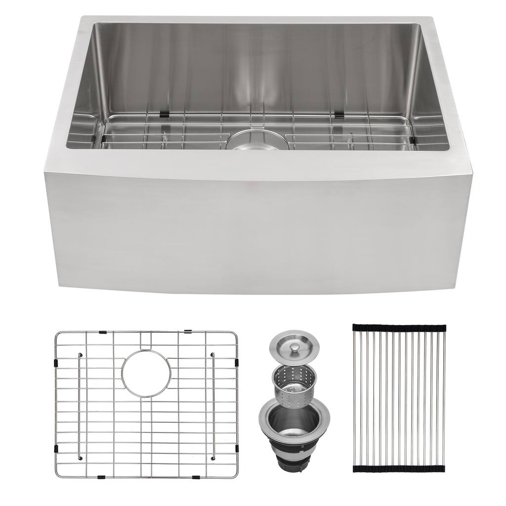 24 Inch Stainless Steel Apron Front Farmhouse 16 Gauge Single Bowl Kitchen Sink - 24 x 21