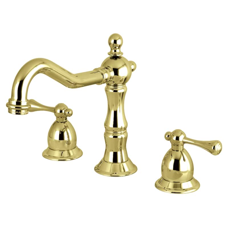 Kingston Brass Heritage Deck Mount Widespread Bathroom Faucet with Brass Pop-Up