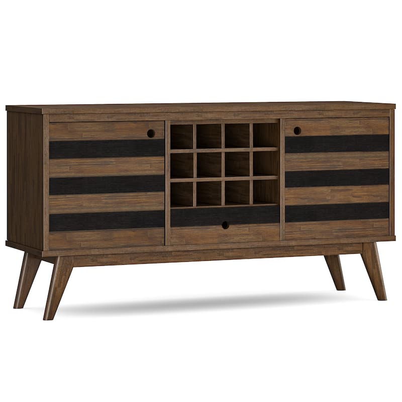 WYNDENHALL Wright SOLID ACACIA WOOD 60 inch Wide Rectangle Mid Century Sideboard with Wine Storage in Rustic Natural Aged Brown