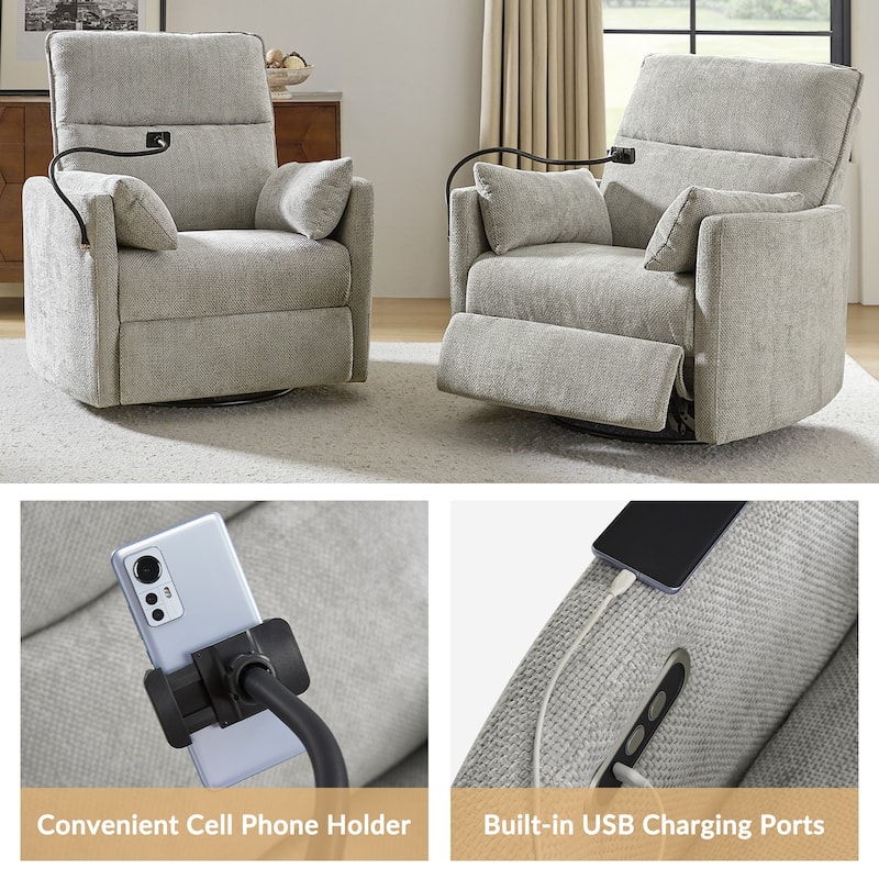 Barry Modern 38" Power Rocking Swivel Nursery Recliner with USB Ports by HULALA HOME