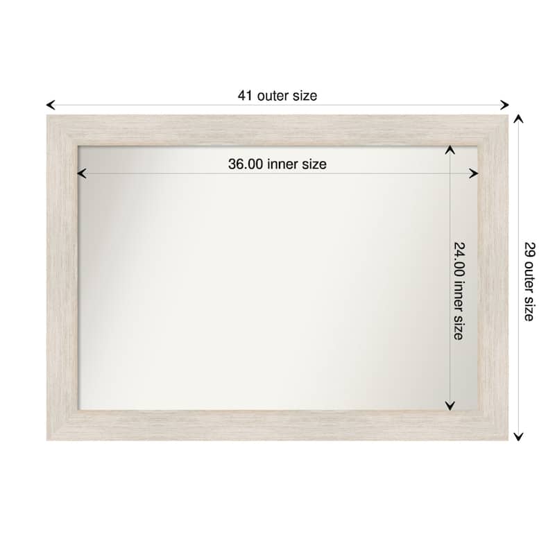 Non-Beveled Wood Bathroom Wall Mirror - Hardwood Whitewash Frame