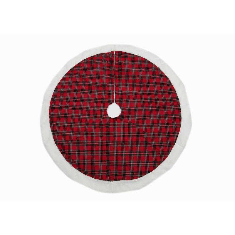 Classic Christmas Check Mini Treeskirt With Faux Fur Trim, 20-Inch - 48" Round