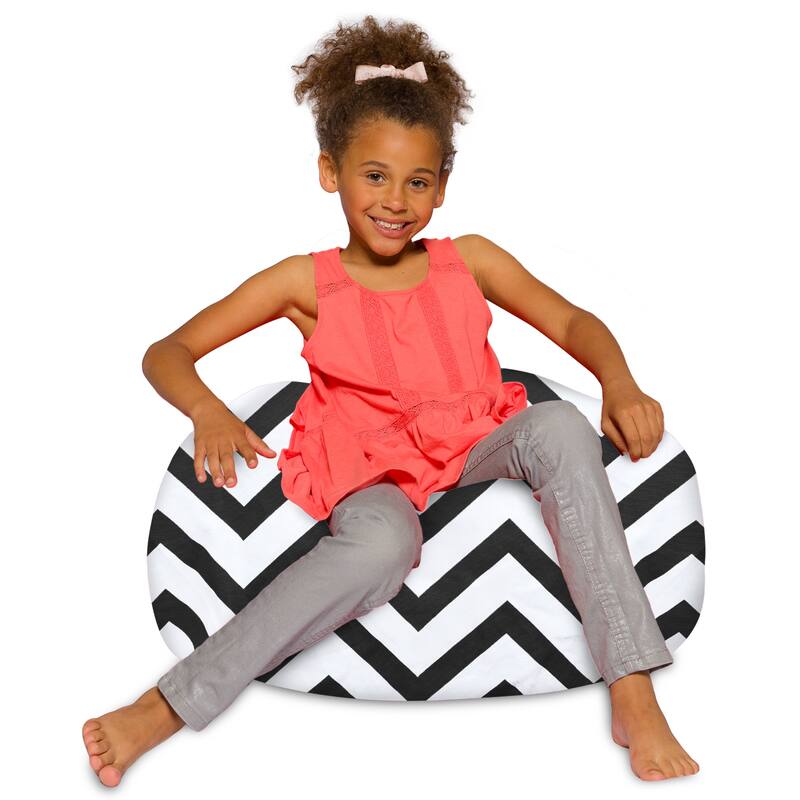 Kids Bean Bag Chair, Big Comfy Chair - Machine Washable Cover - 27 Inch Medium - Canvas Chevron Black and White