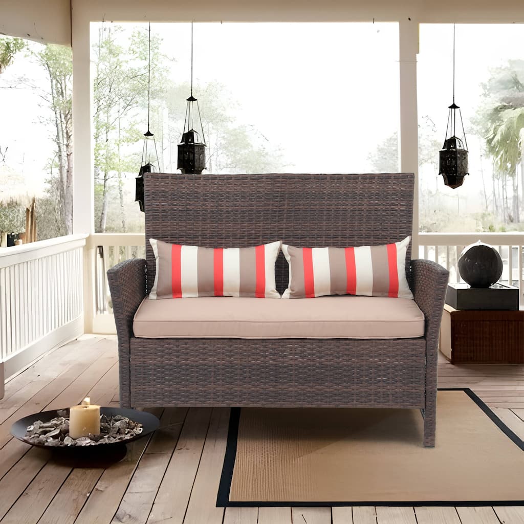 Outdoor Wicker Loveseat with Cushions