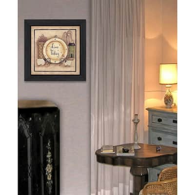 TrendyDecor4U Traditional "Live Today" Framed Print Wall Art by Mary Ann June - Brown, Tan, Yellow