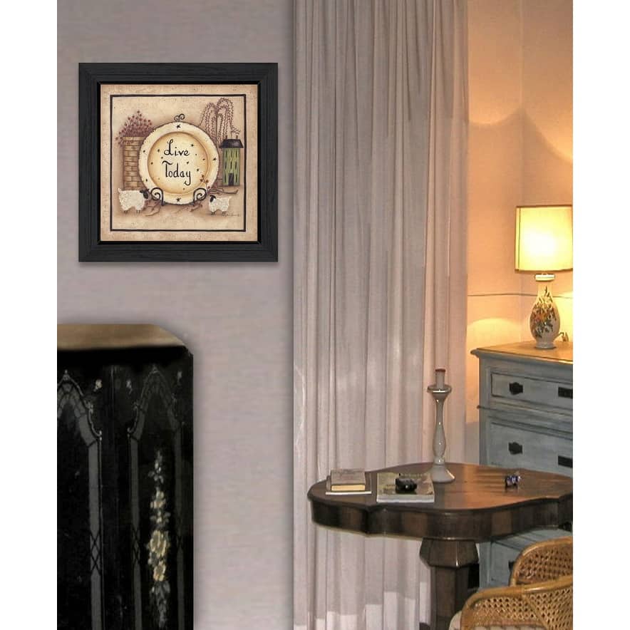 TrendyDecor4U Traditional "Live Today" Framed Print Wall Art by Mary Ann June - Brown, Tan, Yellow