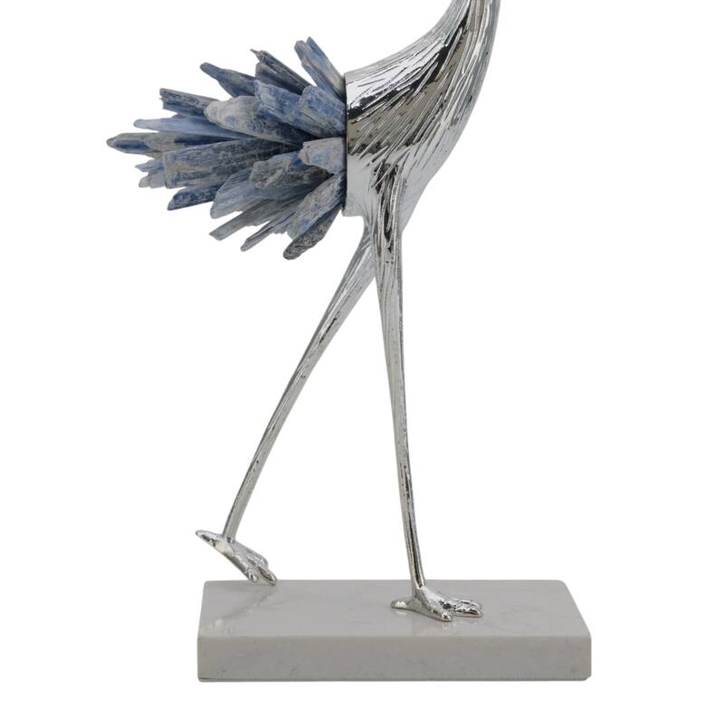 Abstract Metal and Stone Crane Sculpture Crystal Accent on Sturdy Base - 5.25" x 3.25" x 13.75"