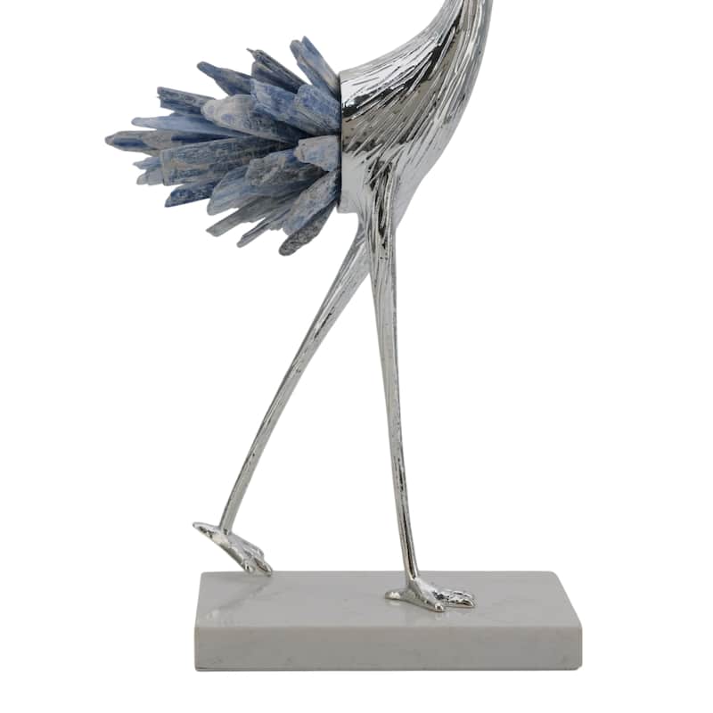 Abstract Metal and Stone Crane Sculpture Crystal Accent on Sturdy Base - 5.25" x 3.25" x 13.75"
