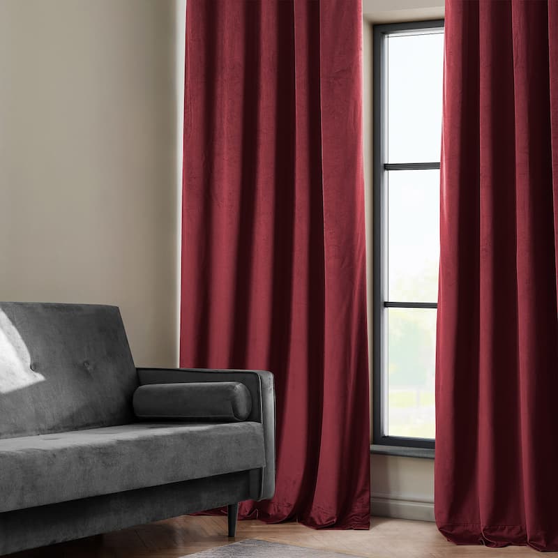 Exclusive Fabrics Heritage Plush Velvet Room Darkening Curtain (1 Panel) - Luxurious Single Drapery for Enhanced Room Darkening - 50 X 84 - Cinema Red