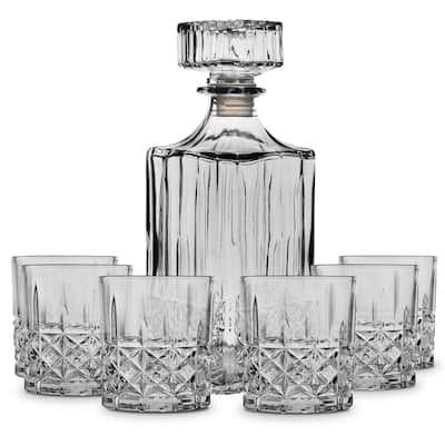 Fifth Avenue Highland Whiskey Decanter Stopper and 6 Tumbler Set
