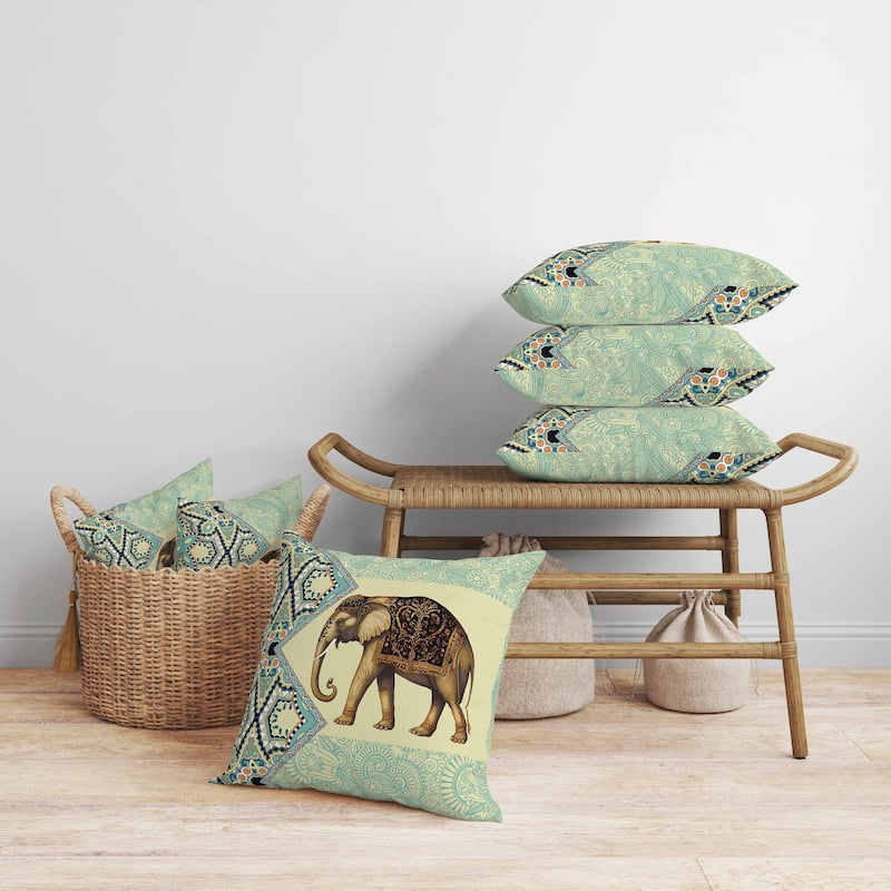 Floraphant Faux Suede Reversible Throw Pillow Cream and FallGreen