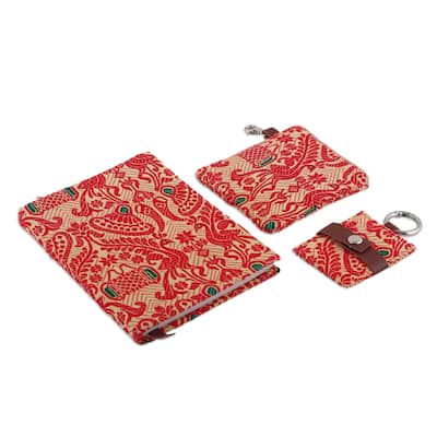 Novica Handmade Pouch And Keychain Set Leather-Accented Cotton Journal