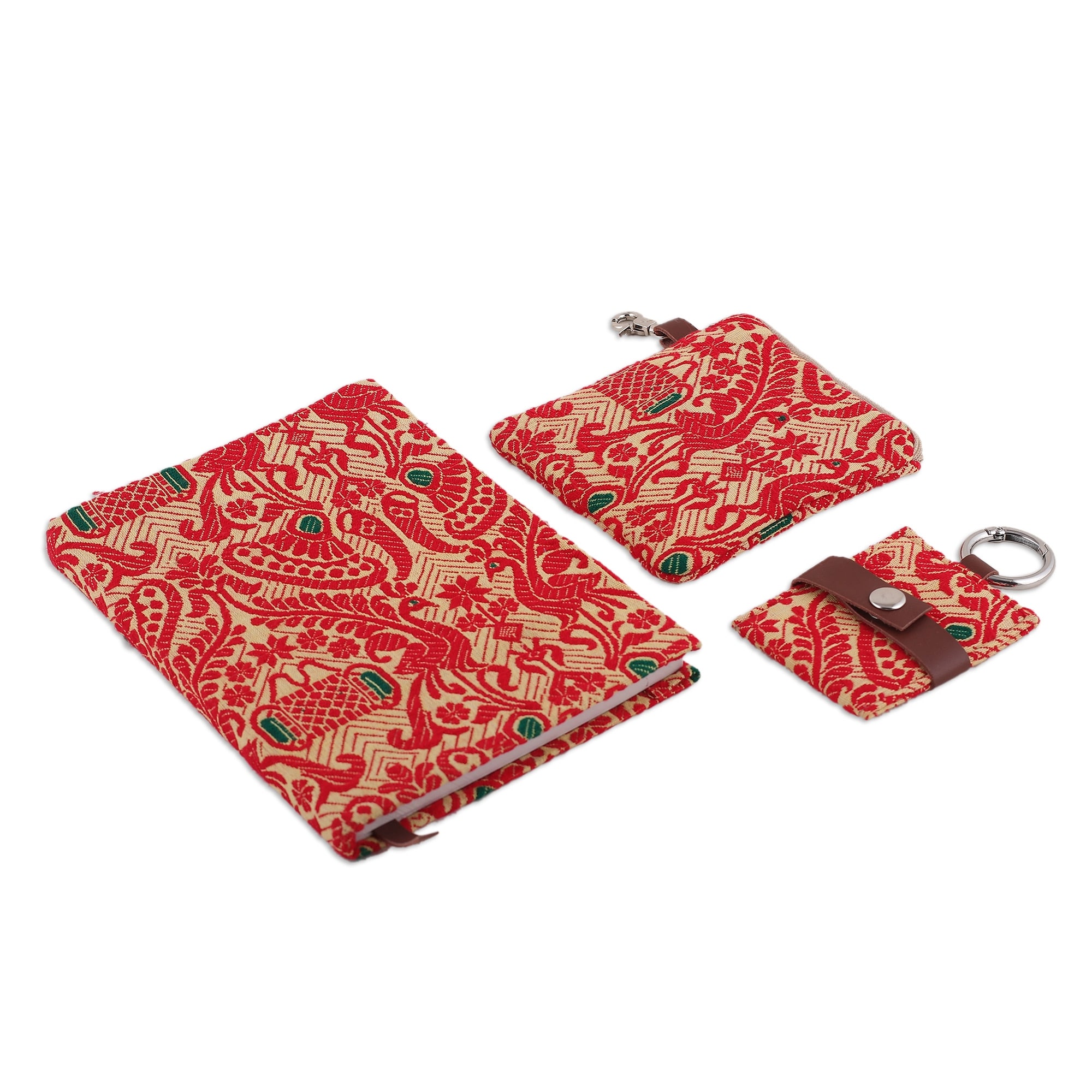 Novica Handmade Pouch And Keychain Set Leather-Accented Cotton Journal