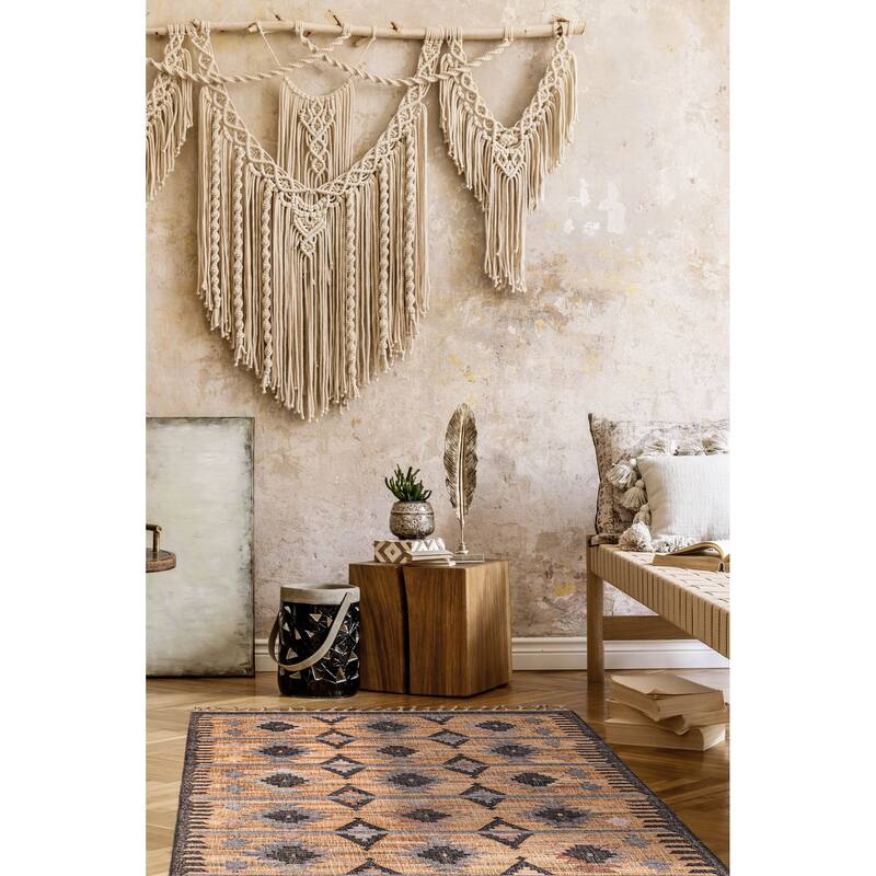 ECARPETGALLERY Flat-Weave Palas Denizli Tan Jute, Rayon Kilim - 5'3 x 7'9