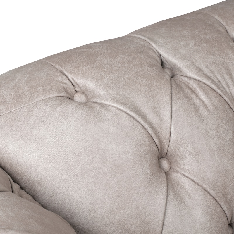 Heston Tufted Light Grey Faux Leather Chesterfield Sofa