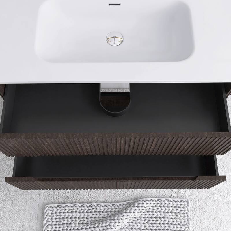 Floating Bathroom Vanity Integrated White Ceramic Sink