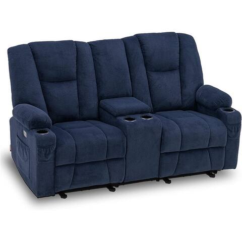 Mcombo Fabric Power Loveseat Recliner, Electric Reclining Loveseat Sofa with Heat and Massage, Cup Holders, USB Charge Port